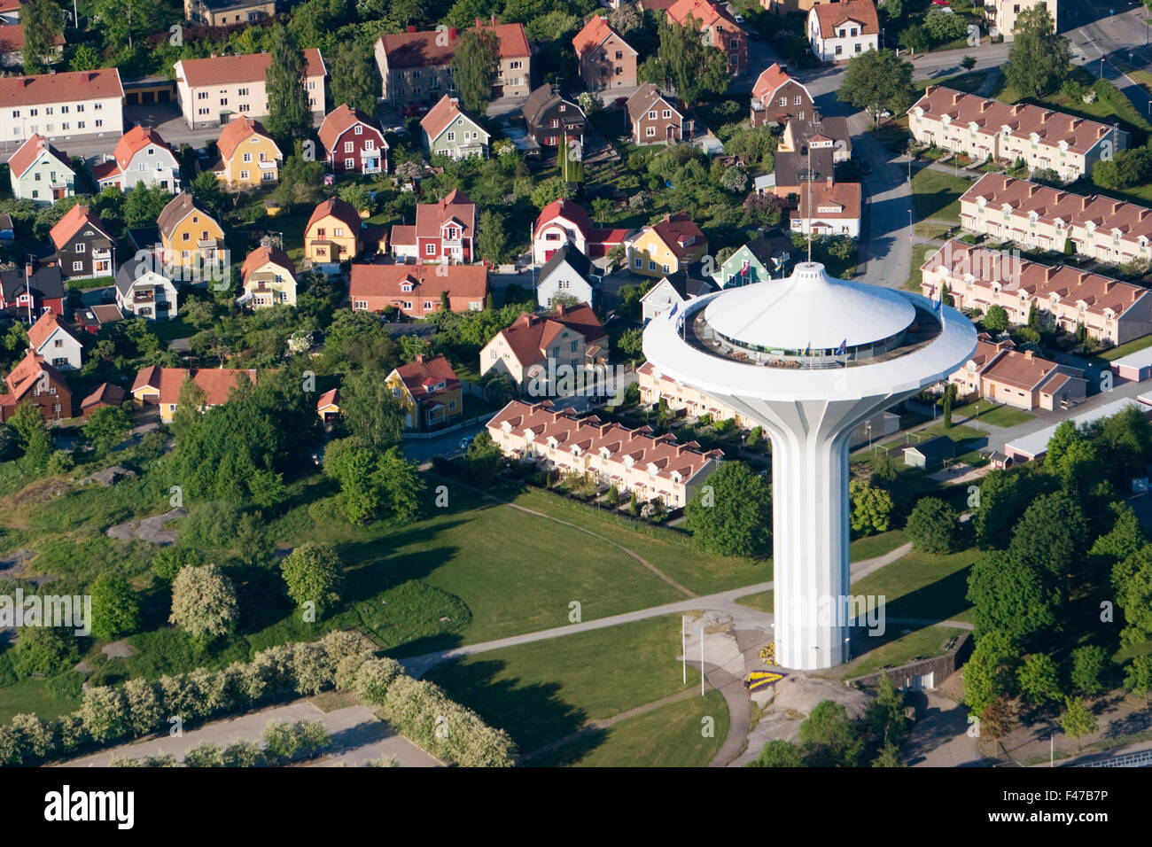 Water tower and residential district, Orebro, Narke, Sweden Stock Photo Alamy