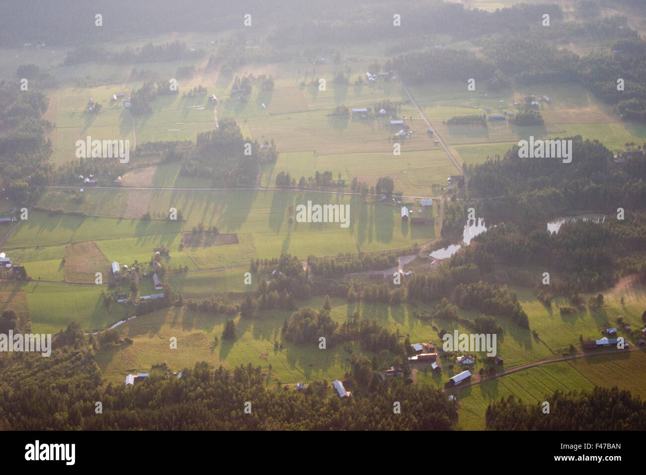 Aerial view of a misty landscape, Sweden Stock Photo - Alamy