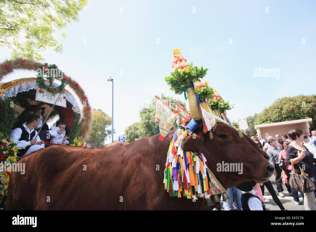 During huge traditional religious celebration and festival of St. Efisio Stock Photo