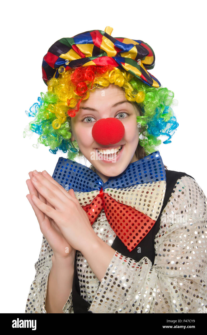 Female clown isolated on white Stock Photo - Alamy