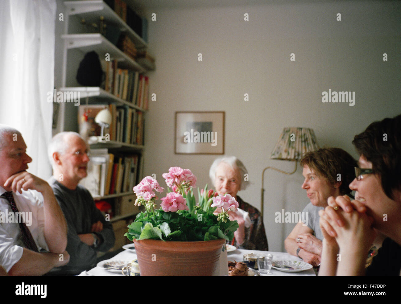 A family at a birthday party, Sweden. Stock Photo