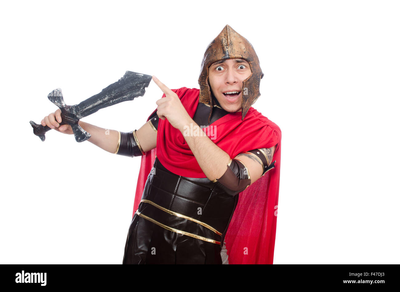 Gladiator holding sword isolated on white Stock Photo - Alamy