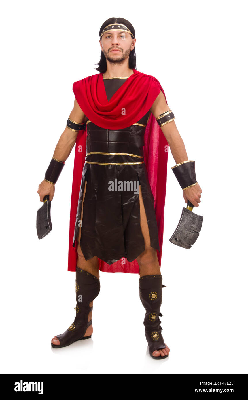 Gladiator with cleaver isolated on white Stock Photo