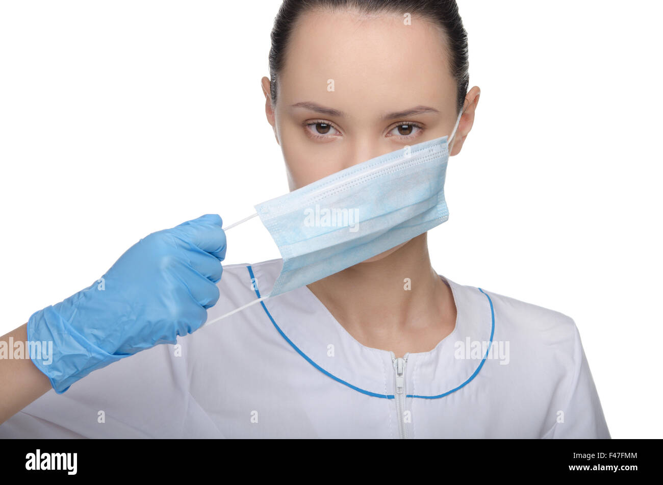 Woman in medical mask puts hi-res stock photography and images - Alamy