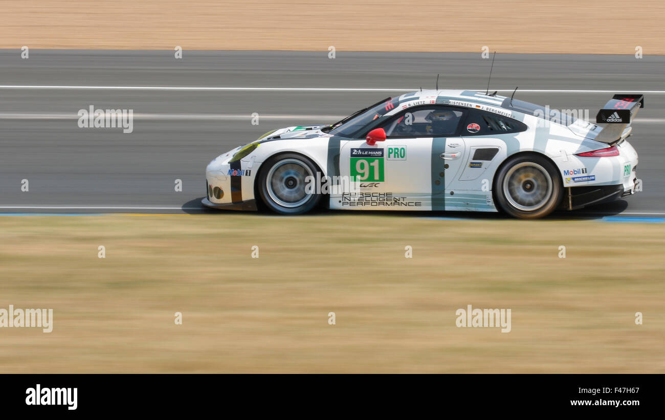 Porsche 911 RSR (#91) with drivers Richard Lietz (AUT), Michael Christensen (DNK), Joerg Bergmeister (GER) Stock Photo