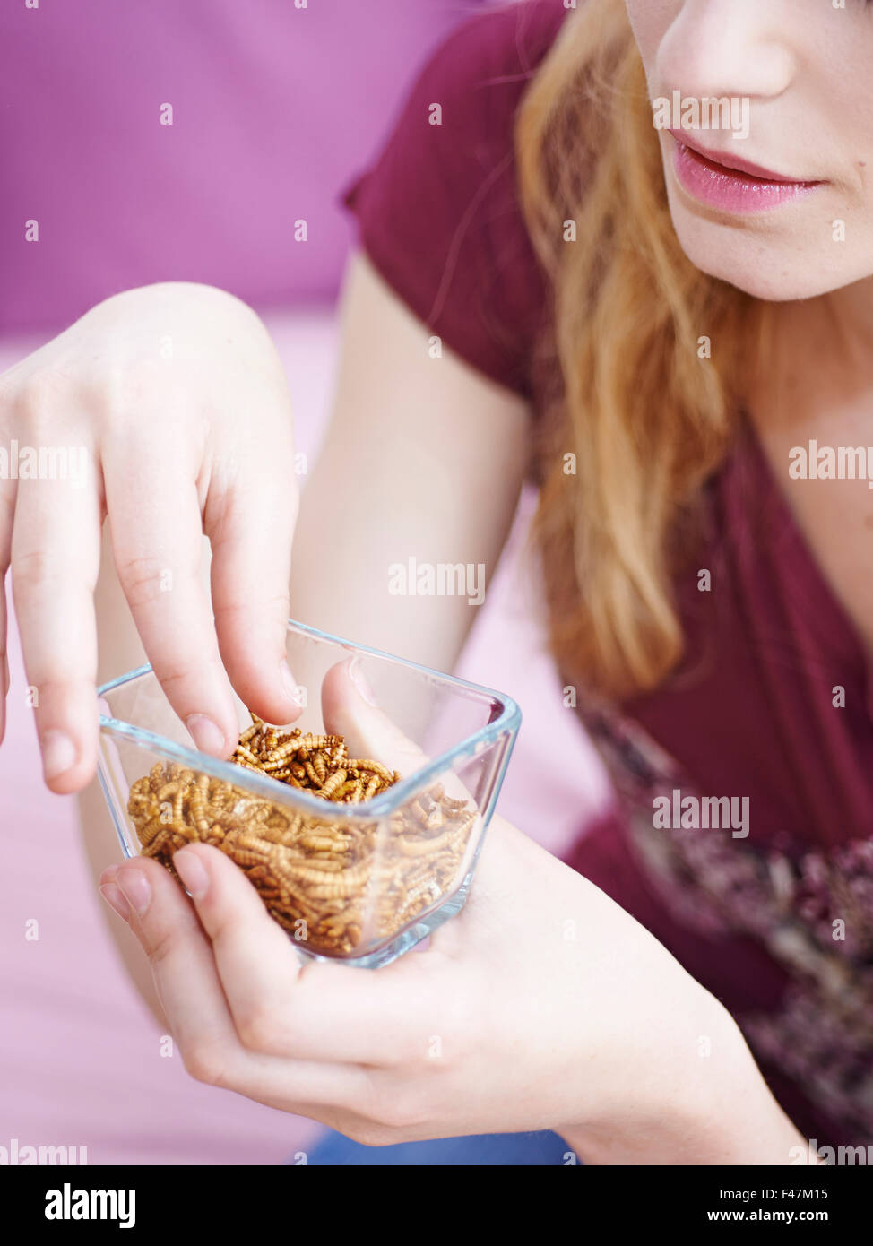 Woman Eating Insect Woman eating insect closeup hi-res stock photography and images - Alamy