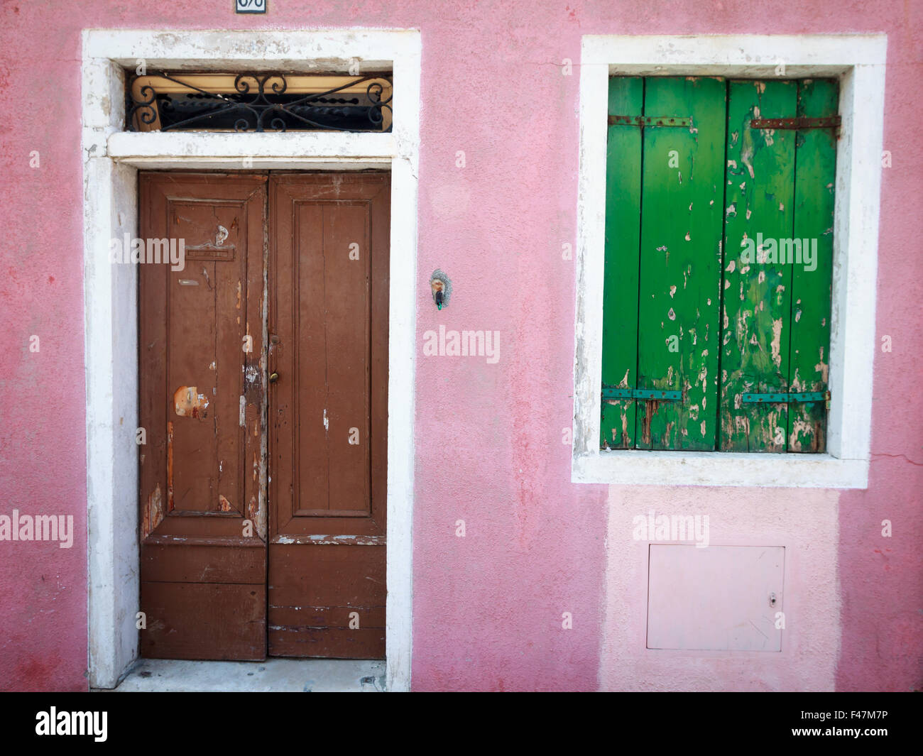 Door, Window, Pink Shutter, Old, Fame, House, Blue, Green, Brown, Steps, Shutters, Windows, Colour, Color, Colours, Colors, Stock Photo