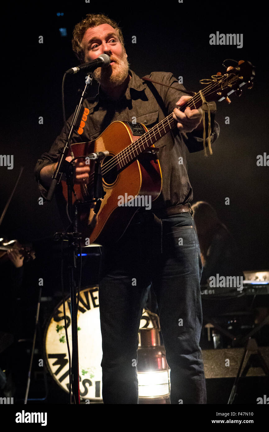 Milan Italy. 14th October 2015. The Irish singer-songwriter and actor GLEN HANSARD performs live on stage at the Alcatraz during the 'Didn't He Ramble Tour' Stock Photo