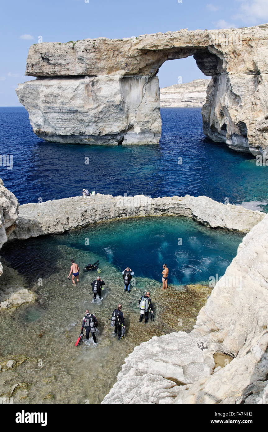 Azur Windwow and Blue Hole, Gozo, Malta, Gozo, Malta, South Europe, Mediterranean Sea Stock Photo