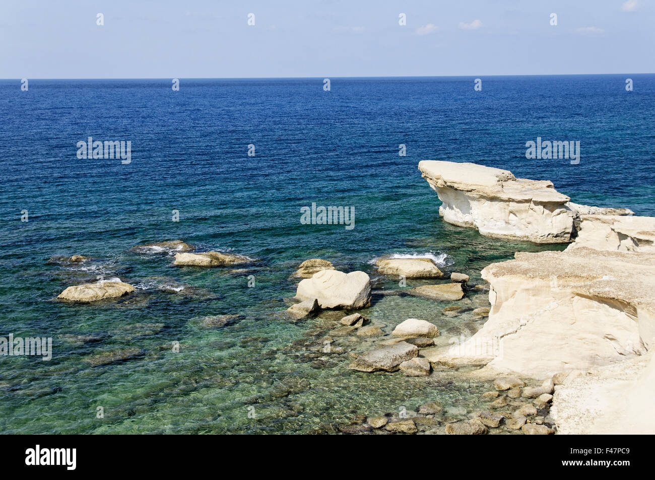 Rocky Coastline on Gozo, Malta, Gozo, Malta, South Europe, Mediterranean Sea Stock Photo