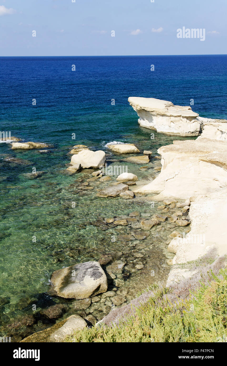 Rocky Coastline on Gozo, Malta, Gozo, Malta, South Europe, Mediterranean Sea Stock Photo