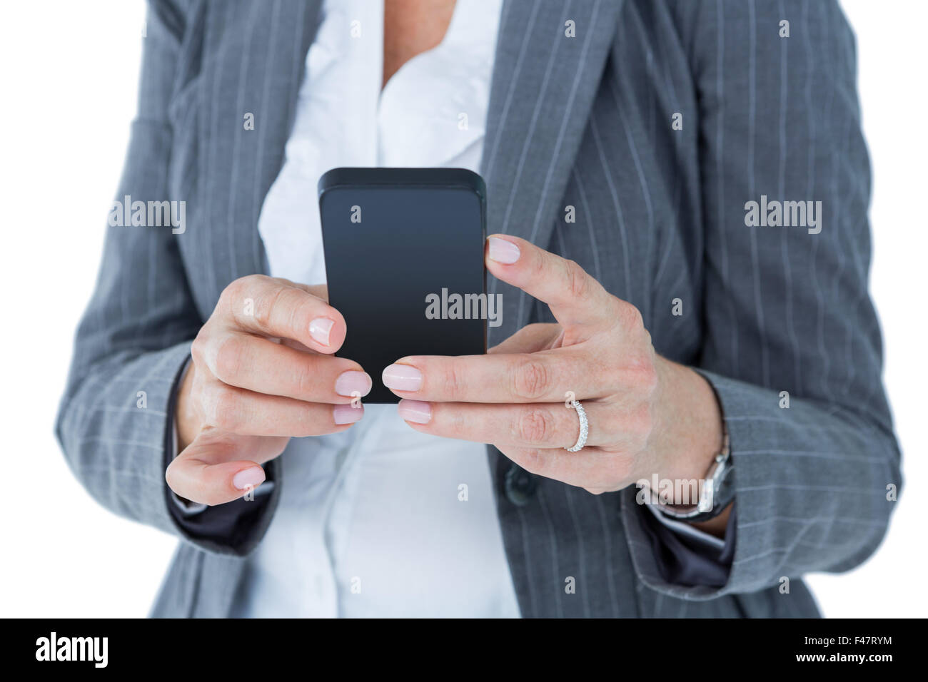 Happy businesswoman calling with smartphone Stock Photo