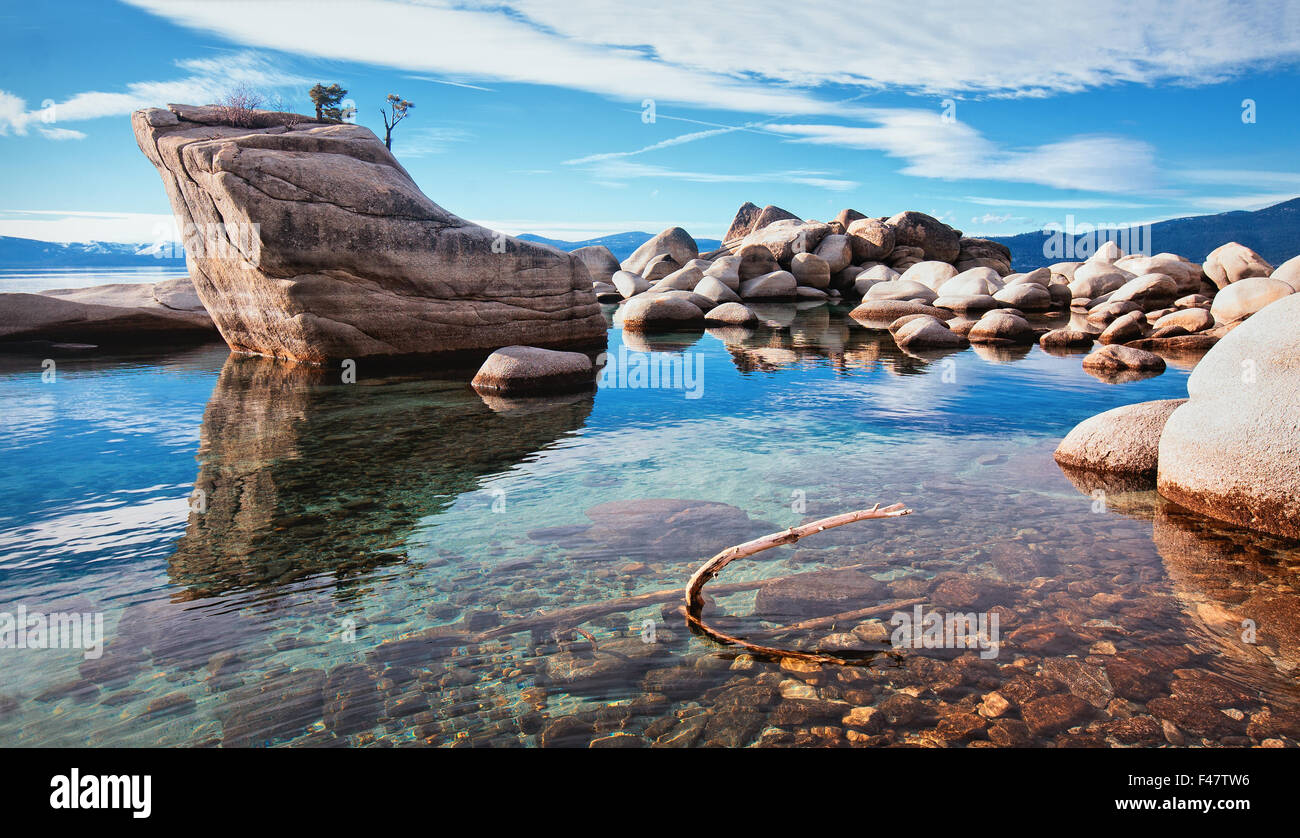 Bonsai rock in lake tahoe Stock Photo