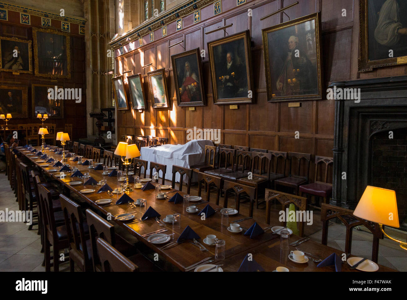 Inside / interior of the Great Hall (the dining hall) with set table