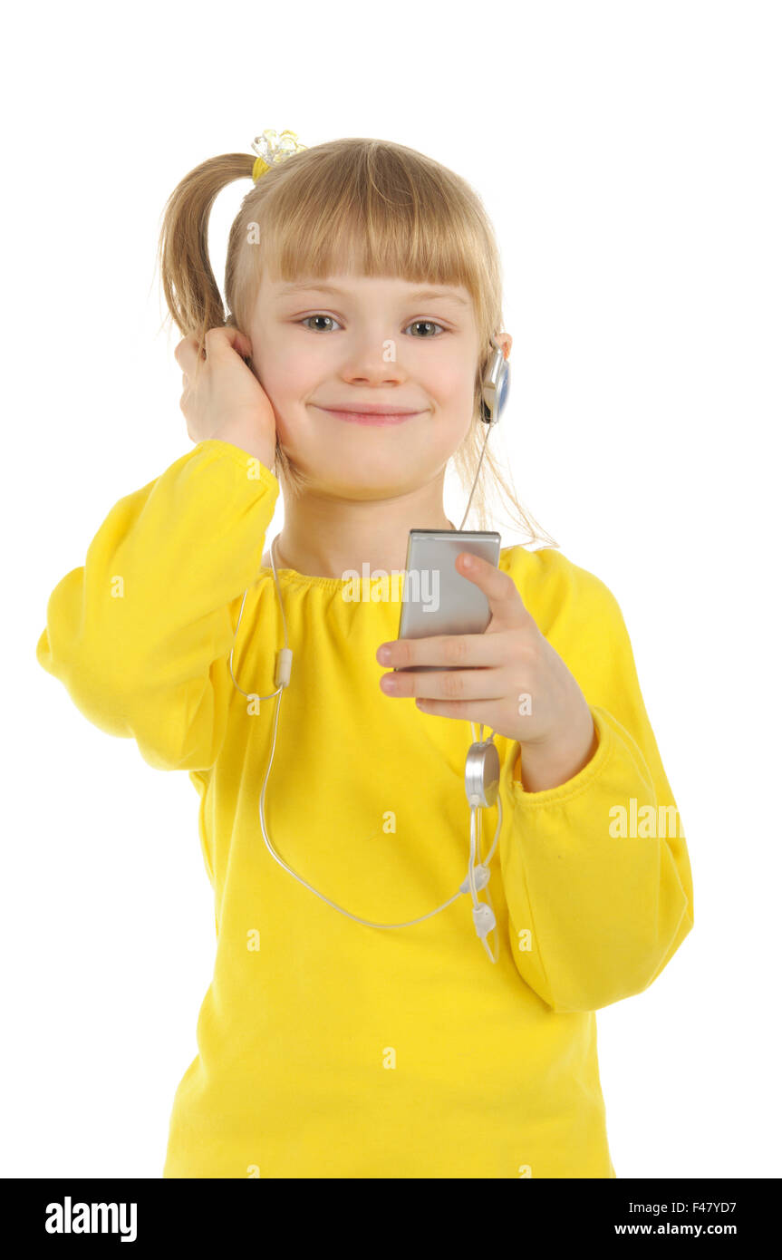 Little girl with player isolated Stock Photo Alamy