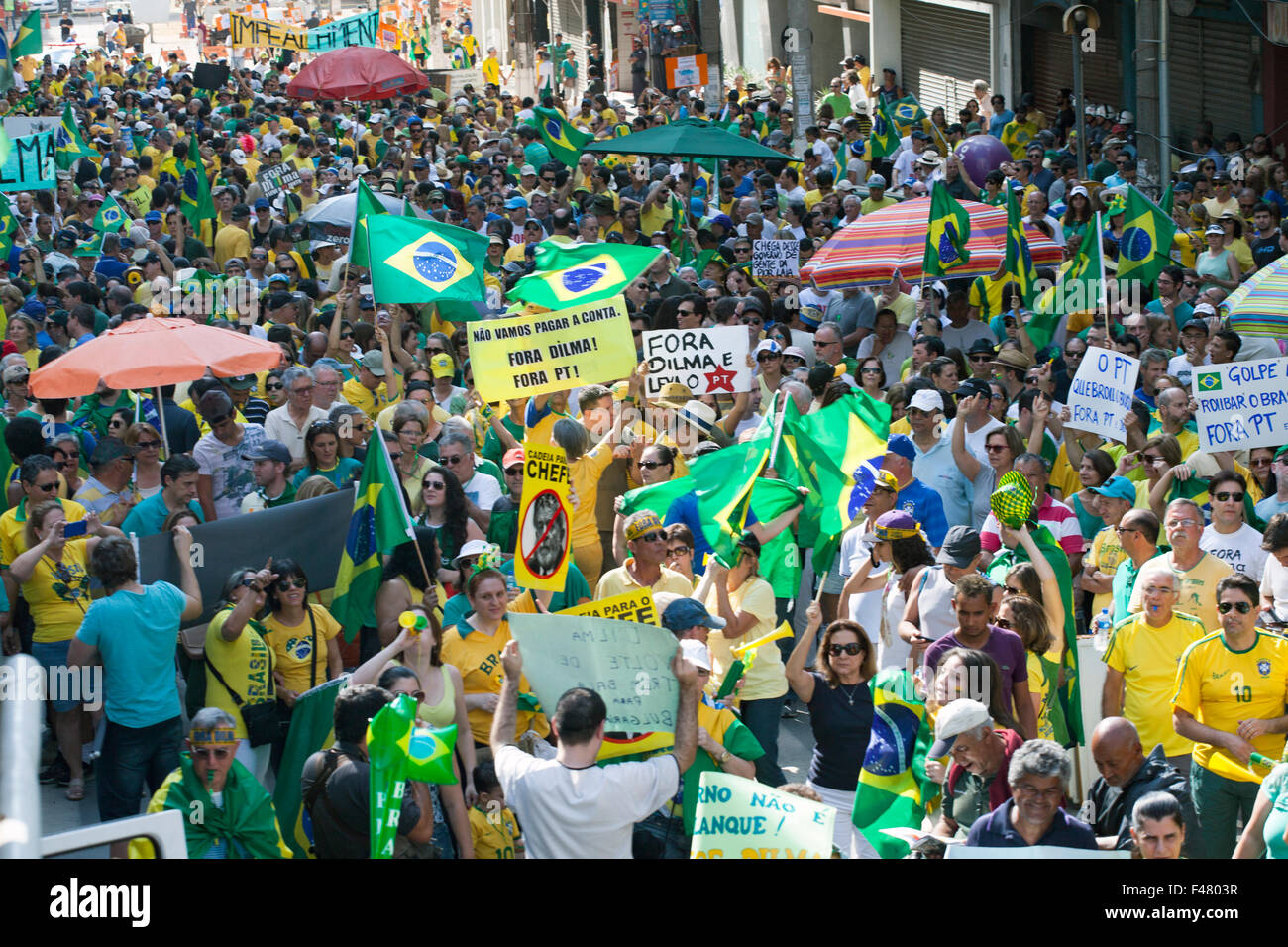 Anti-government protests in Brazil, asking for Dilma Roussef's impeachment over corruption scandals, rising inflation and crisis Stock Photo
