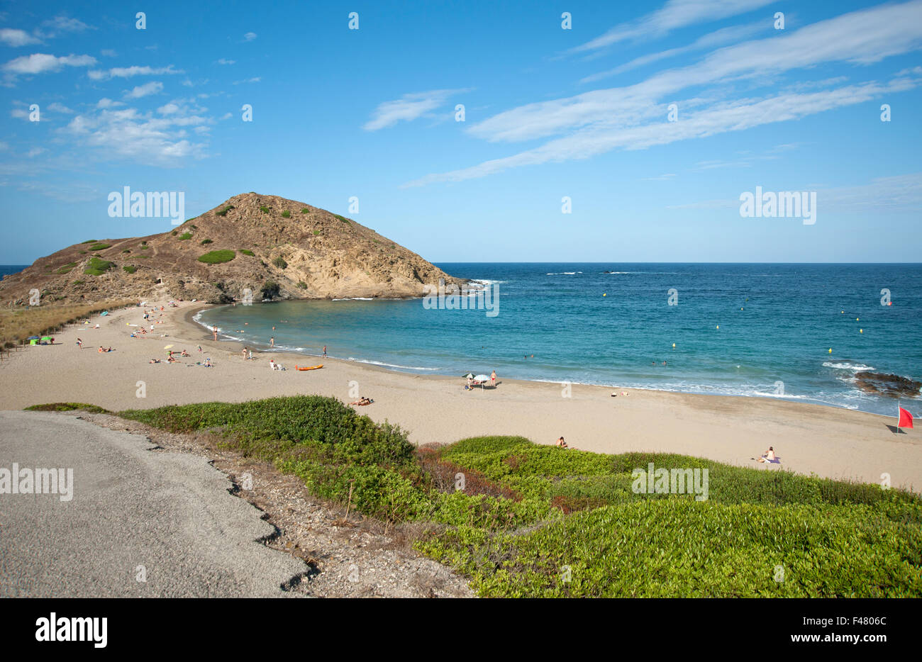 Cala Mesquida beach with rocks overlooking on the island of Menorca Spain Stock Photo