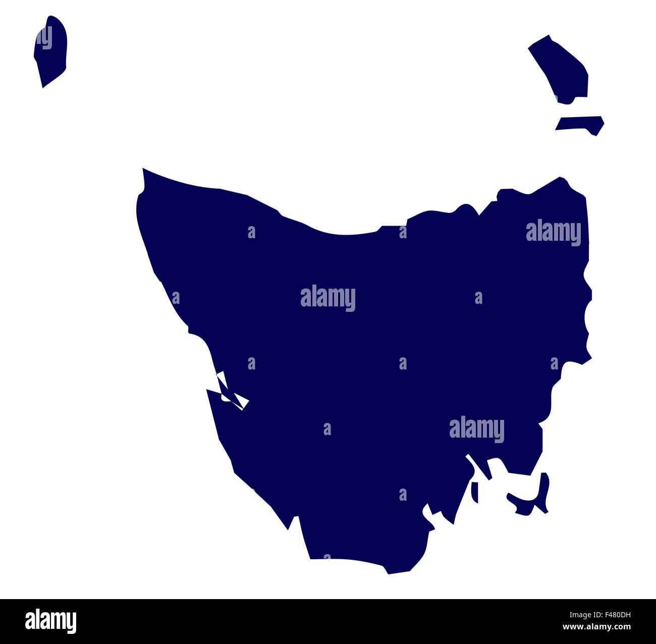 Silhouette map of the Australian state of Tasmania over a white background Stock Photo