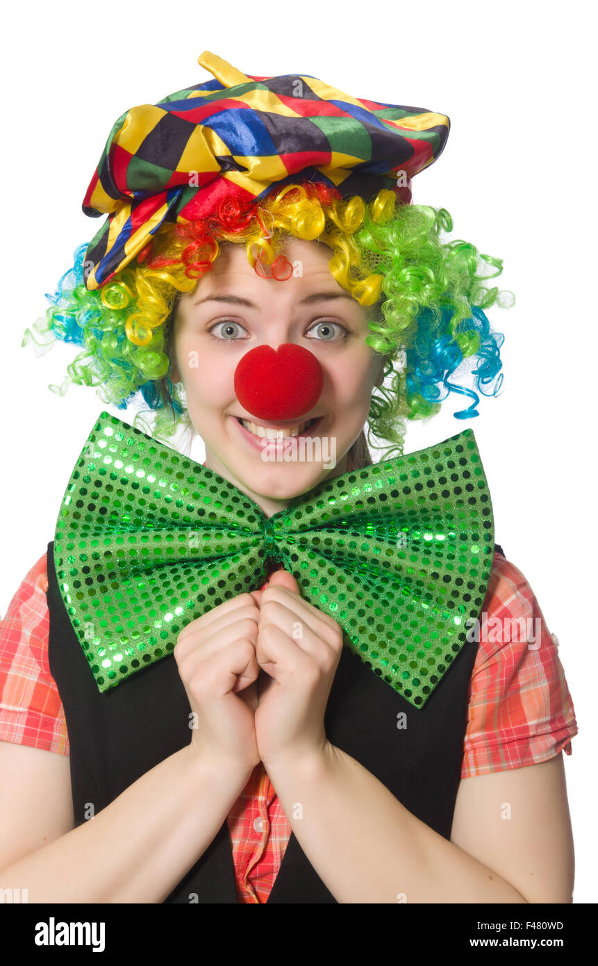 Female clown isolated on white Stock Photo - Alamy