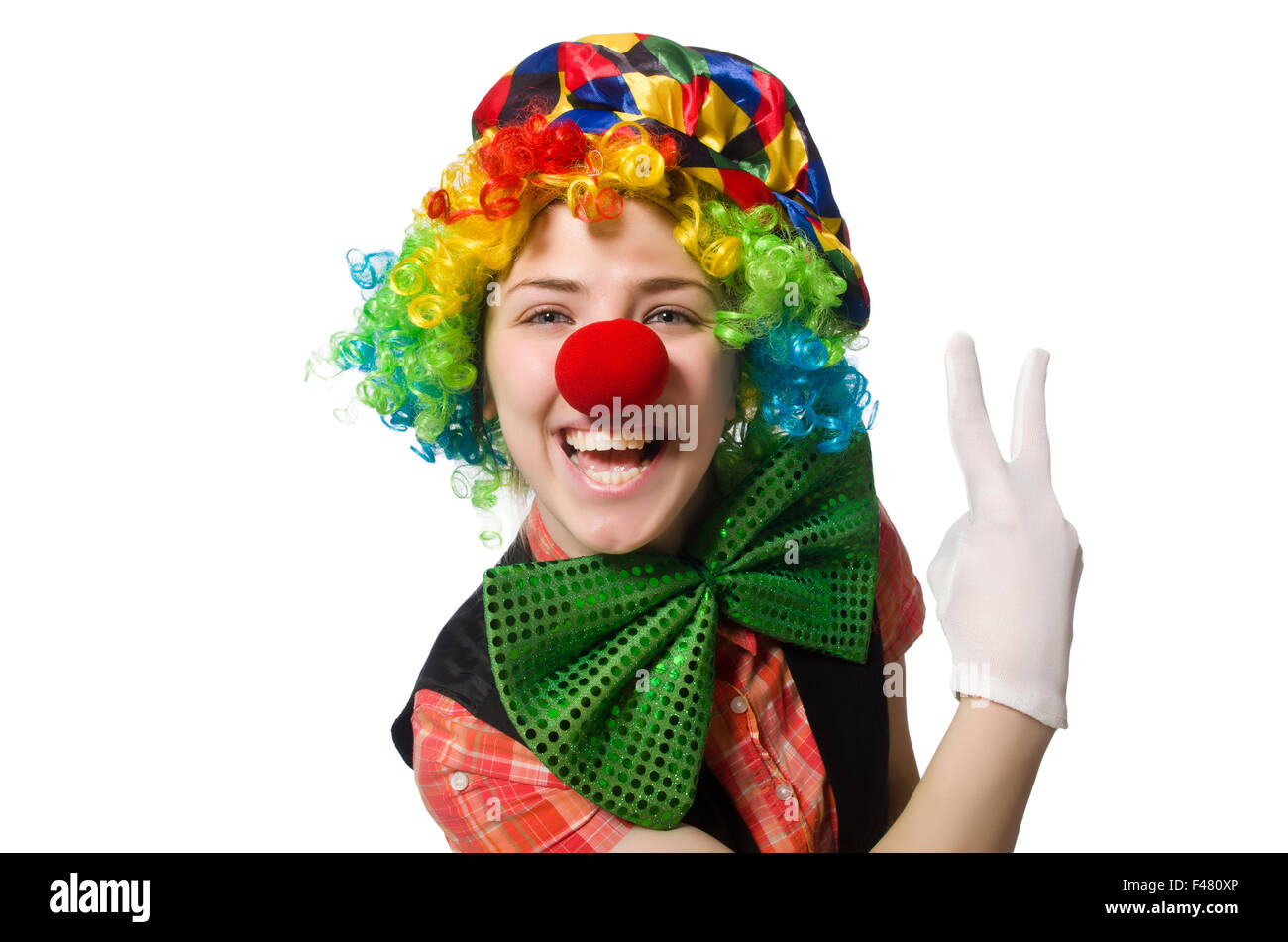 Female clown isolated on white Stock Photo - Alamy