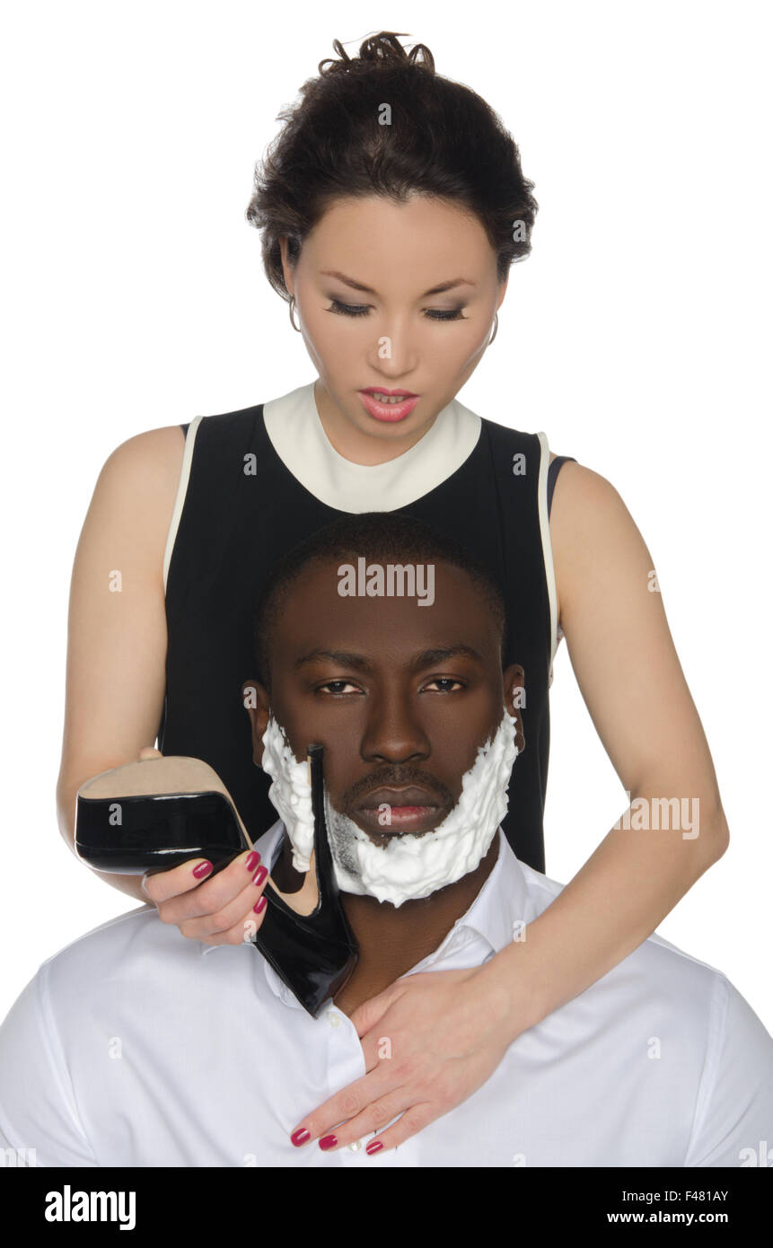 Asian woman shave dark-skinned men heel Stock Photo: 88687171 - Alamy