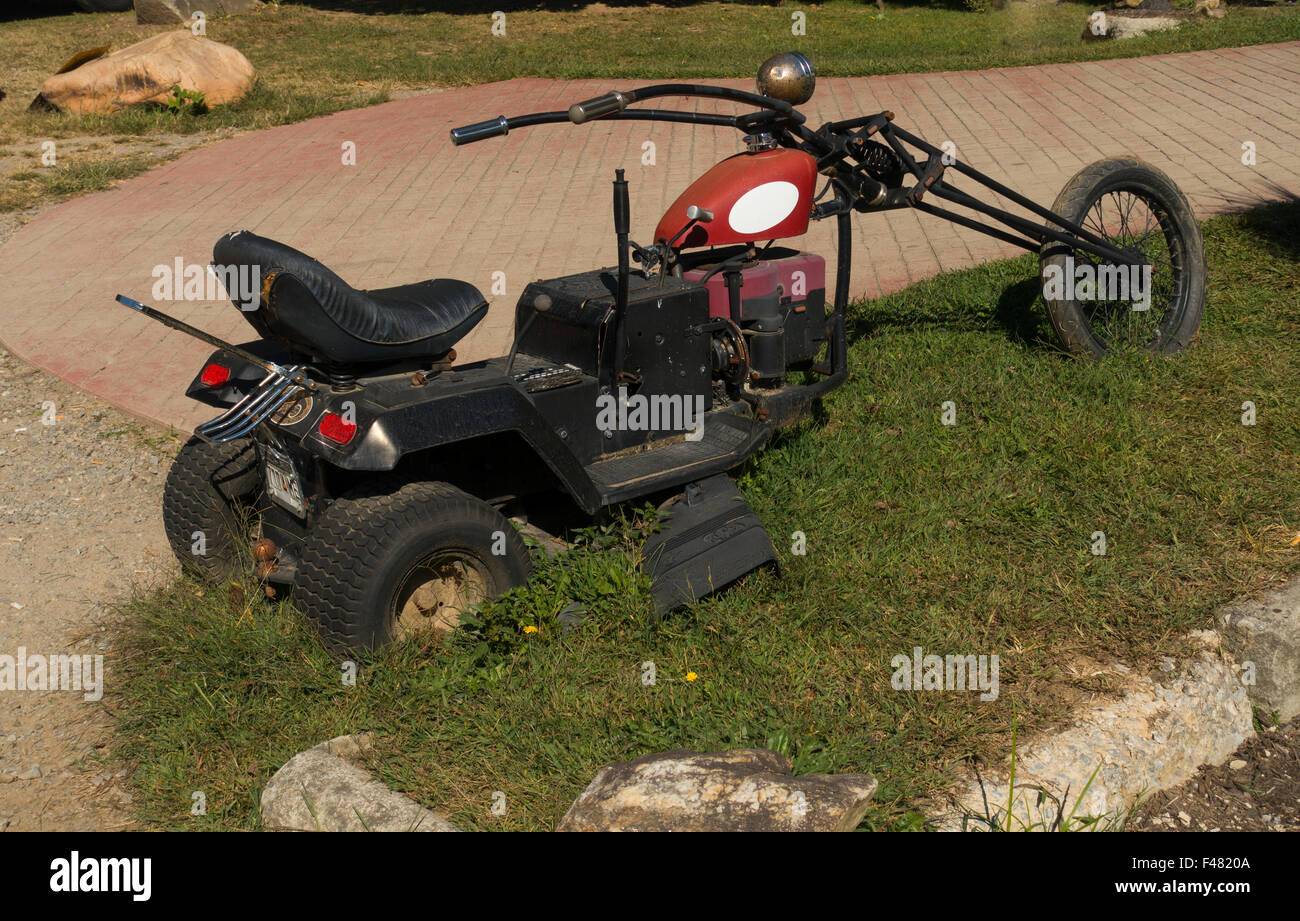 red neck motorcycle lawn mower Stock Photo