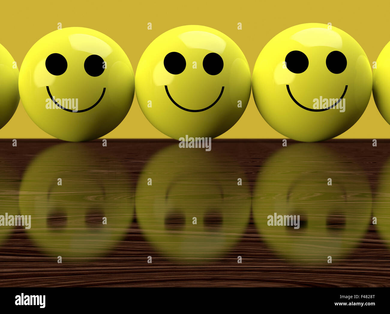 Happy yellow faces with reflection Stock Photo