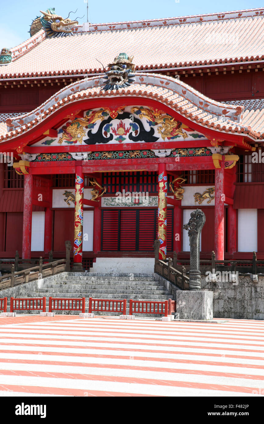 It's a photo of the Shuri Castle in Naha, Okinawa prefecture, Japan. It's a typical cultural castle in japanese style in red Stock Photo