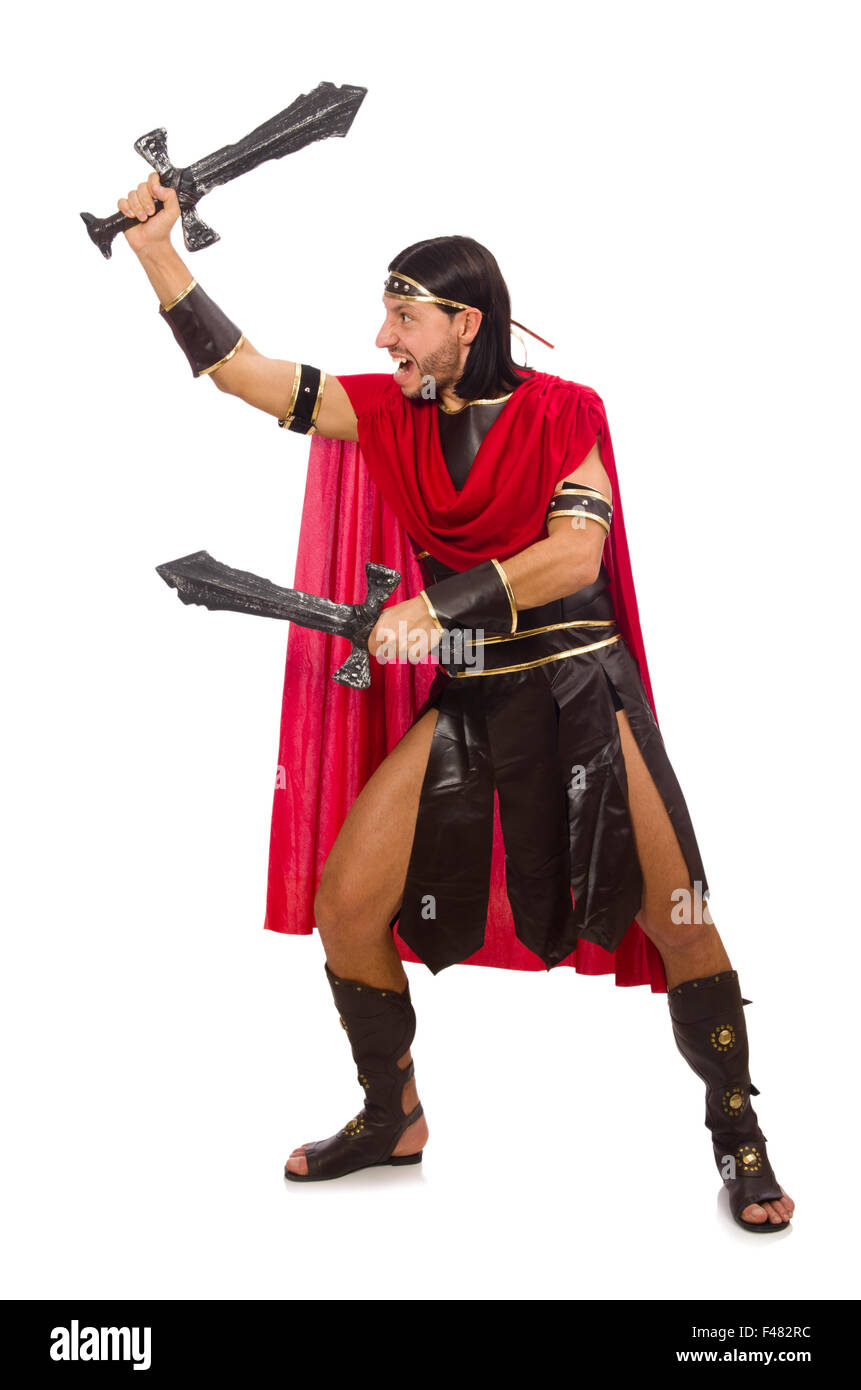Gladiator holding sword isolated on white Stock Photo - Alamy