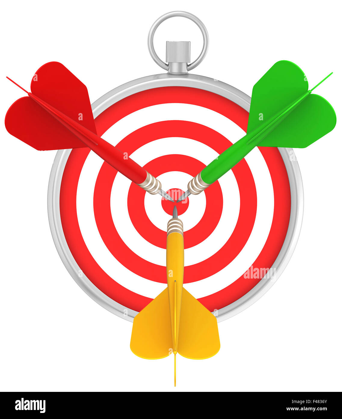 Stopwatch and target for darts with dart in the center Stock Photo Alamy