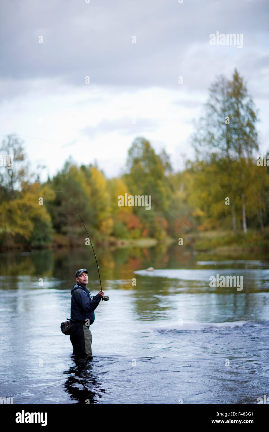 A man fly-fishing, Sweden Stock Photo - Alamy