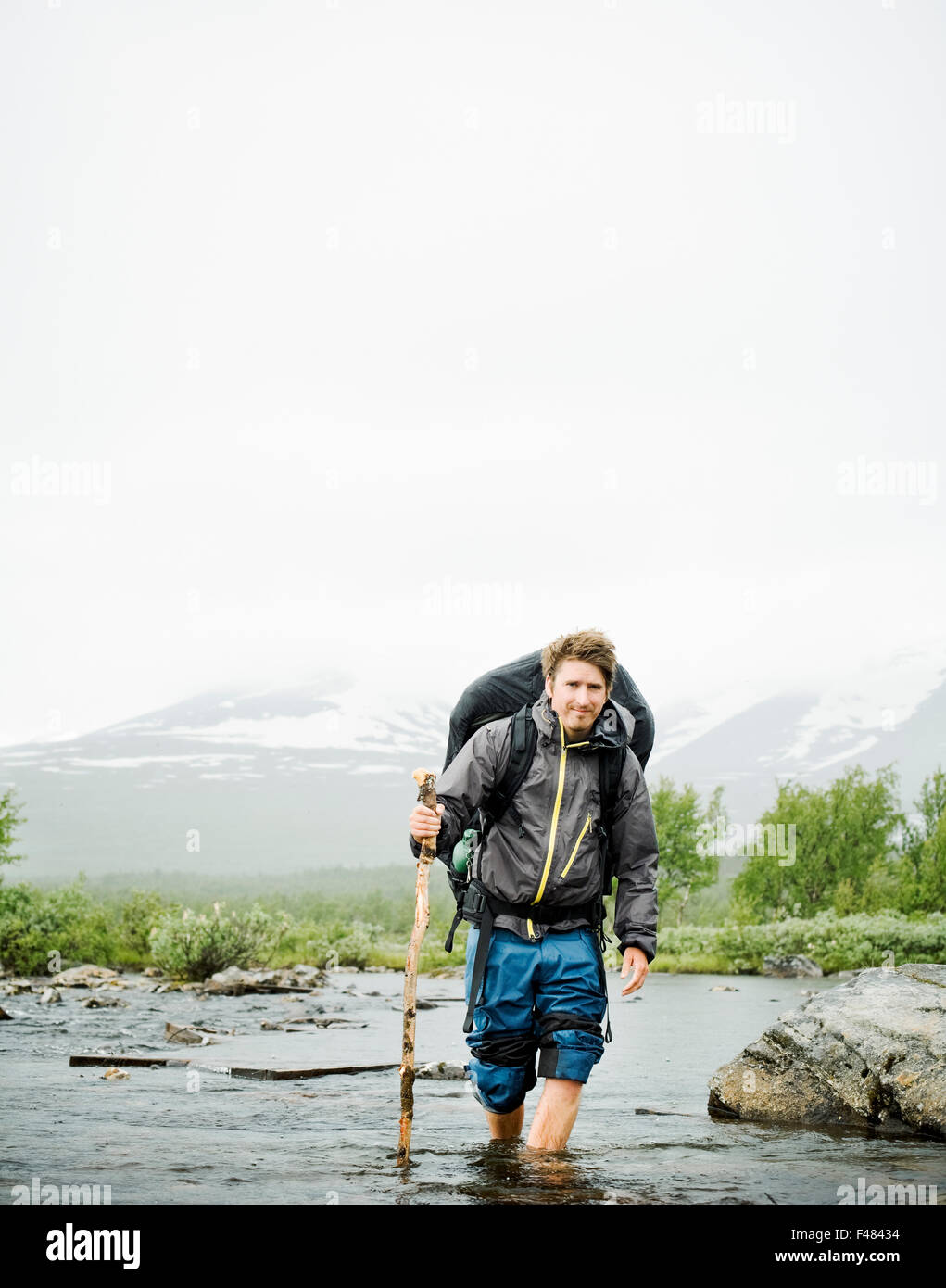 A man living outdoor life, Sarek, Lapland, Sweden. Stock Photo