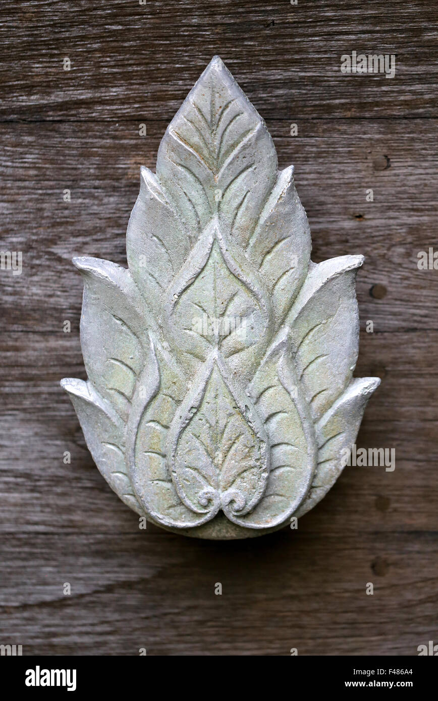 Beautiful ornament of the sheet on the wall photographed close up Stock