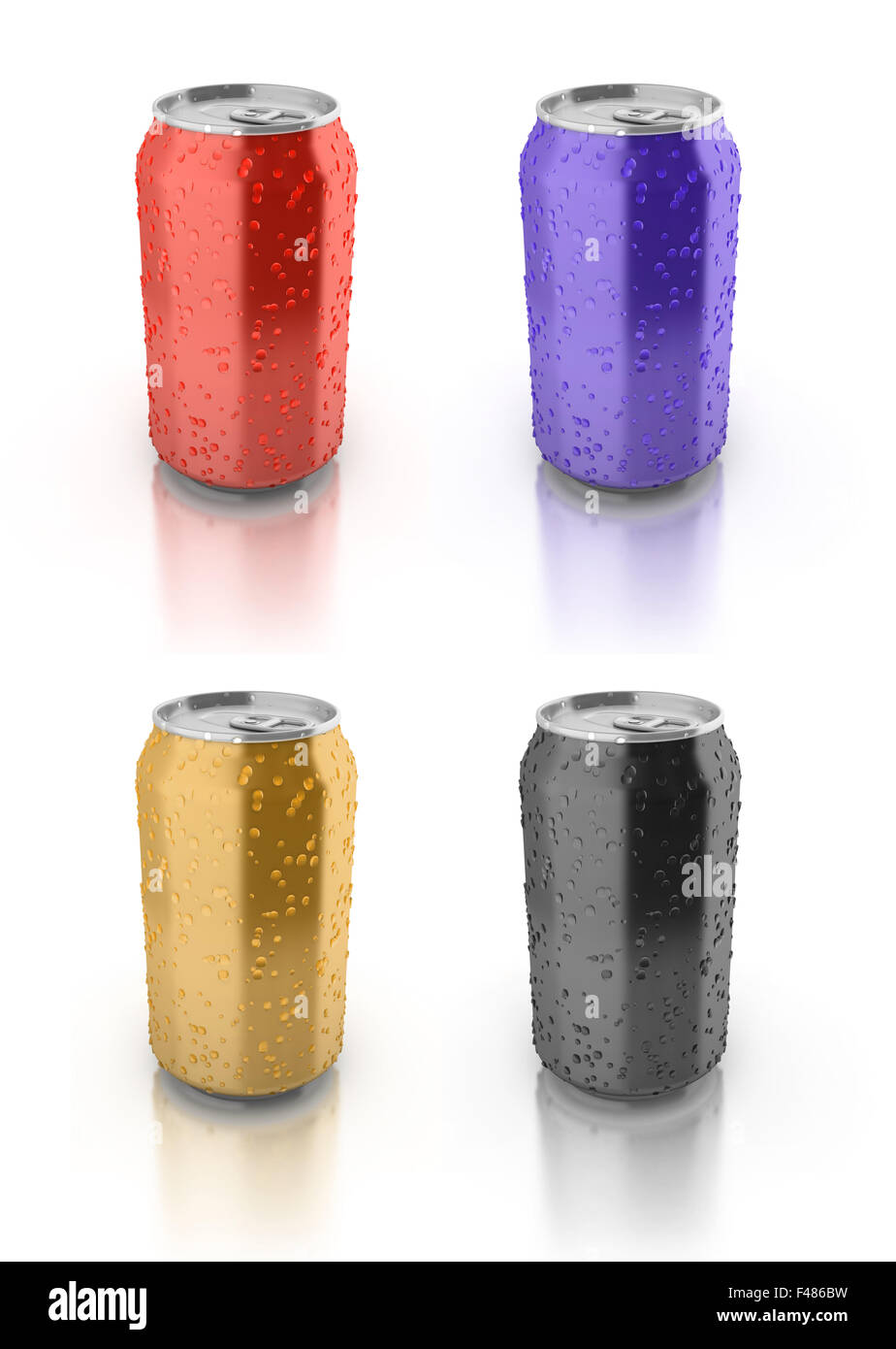 blank colored aluminium cans on a white background Stock Photo