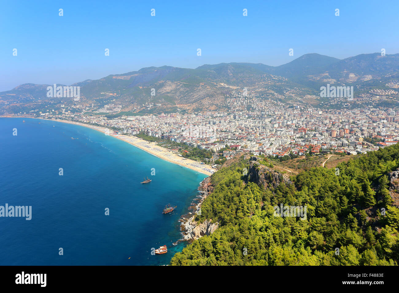 View of the city Alanya in Turkey, and Cleopatra Beach Stock Photo