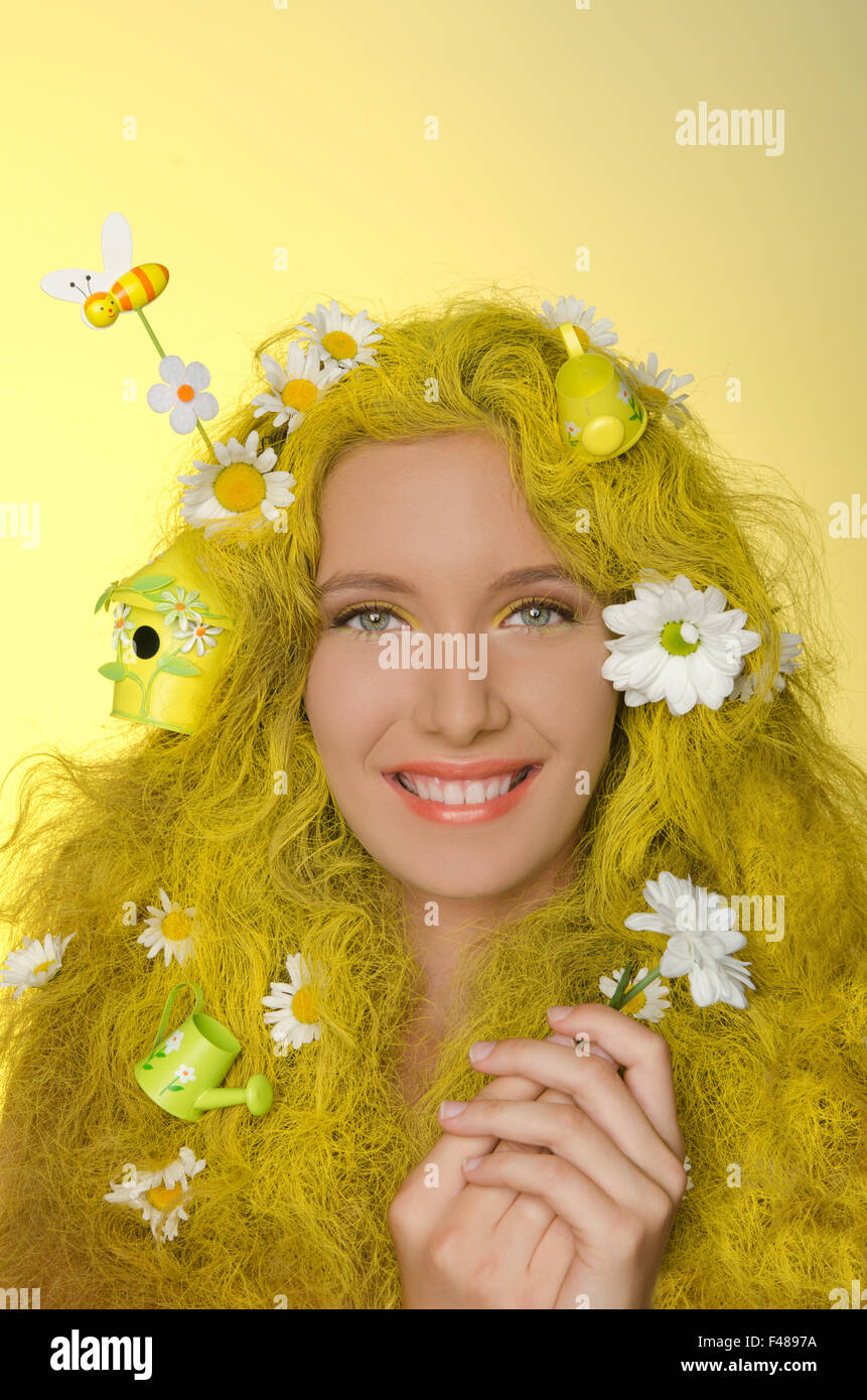 young woman with yellow hair, in them Stock Photo Alamy