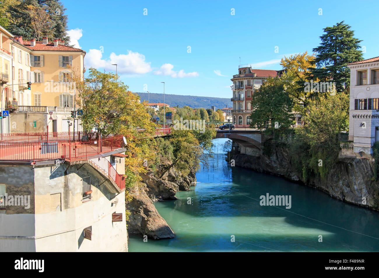 Dora Baltea River and Ivrea cityscape in Piedmont, Italy Stock Photo