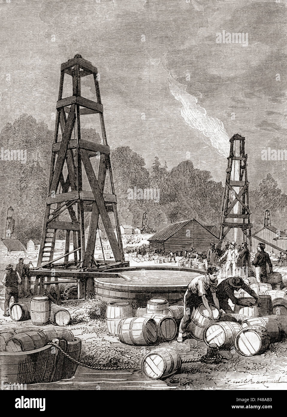 A source of petroleum at Oil Creek on the Allegheny River Stock Photo