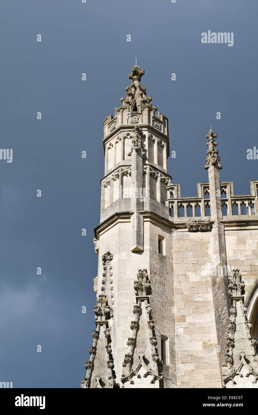 Architectural detail of Bath Abbey in Bath, Somerset, England against an overcast sky. Stock Photo