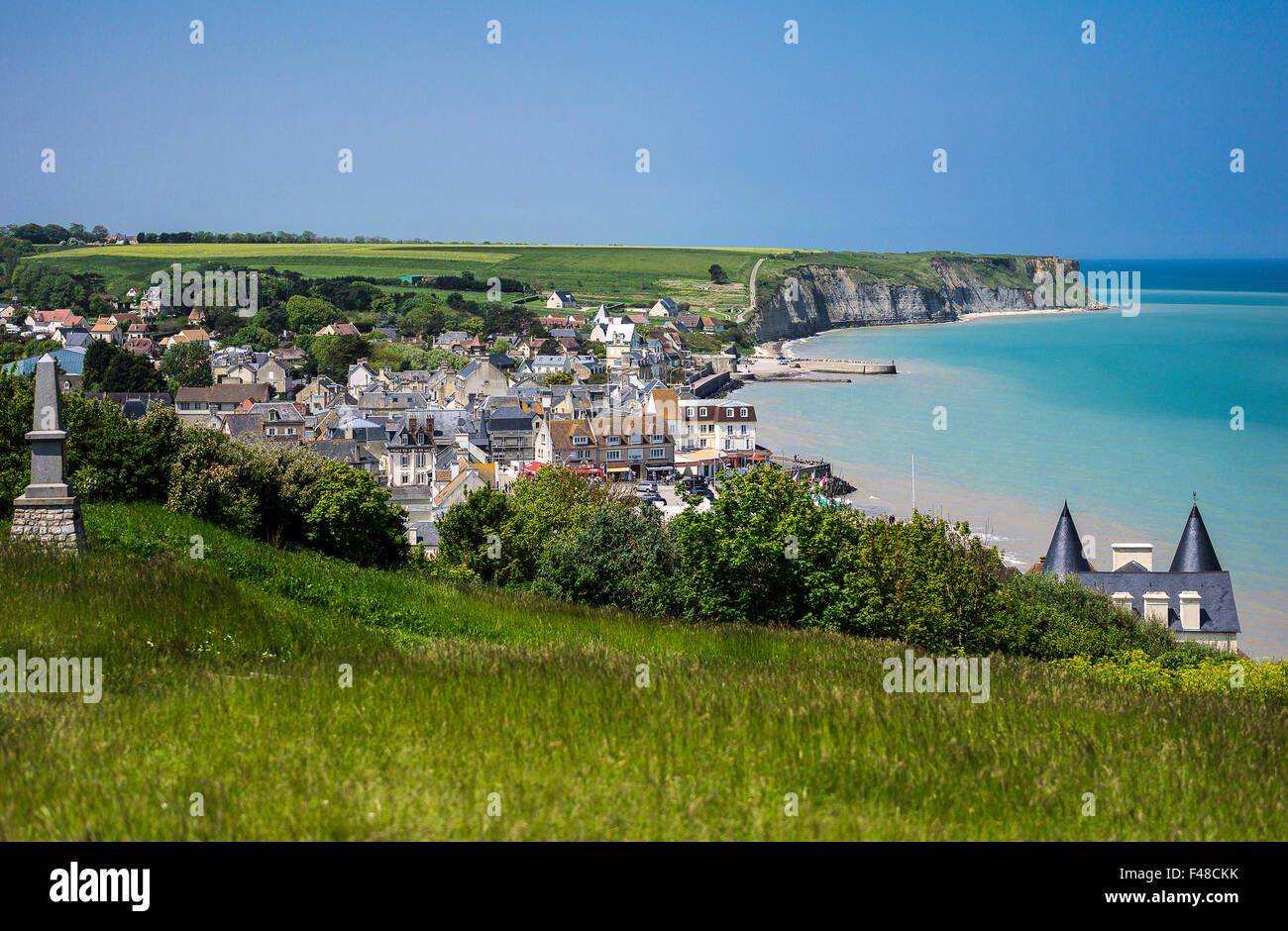 France, Normandy, view of Arromanches, one of the places of the second World War landing Stock Photo