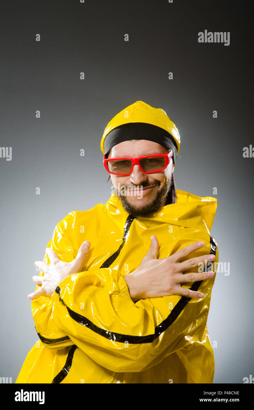Funny man wearing yellow suit Stock Photo Alamy