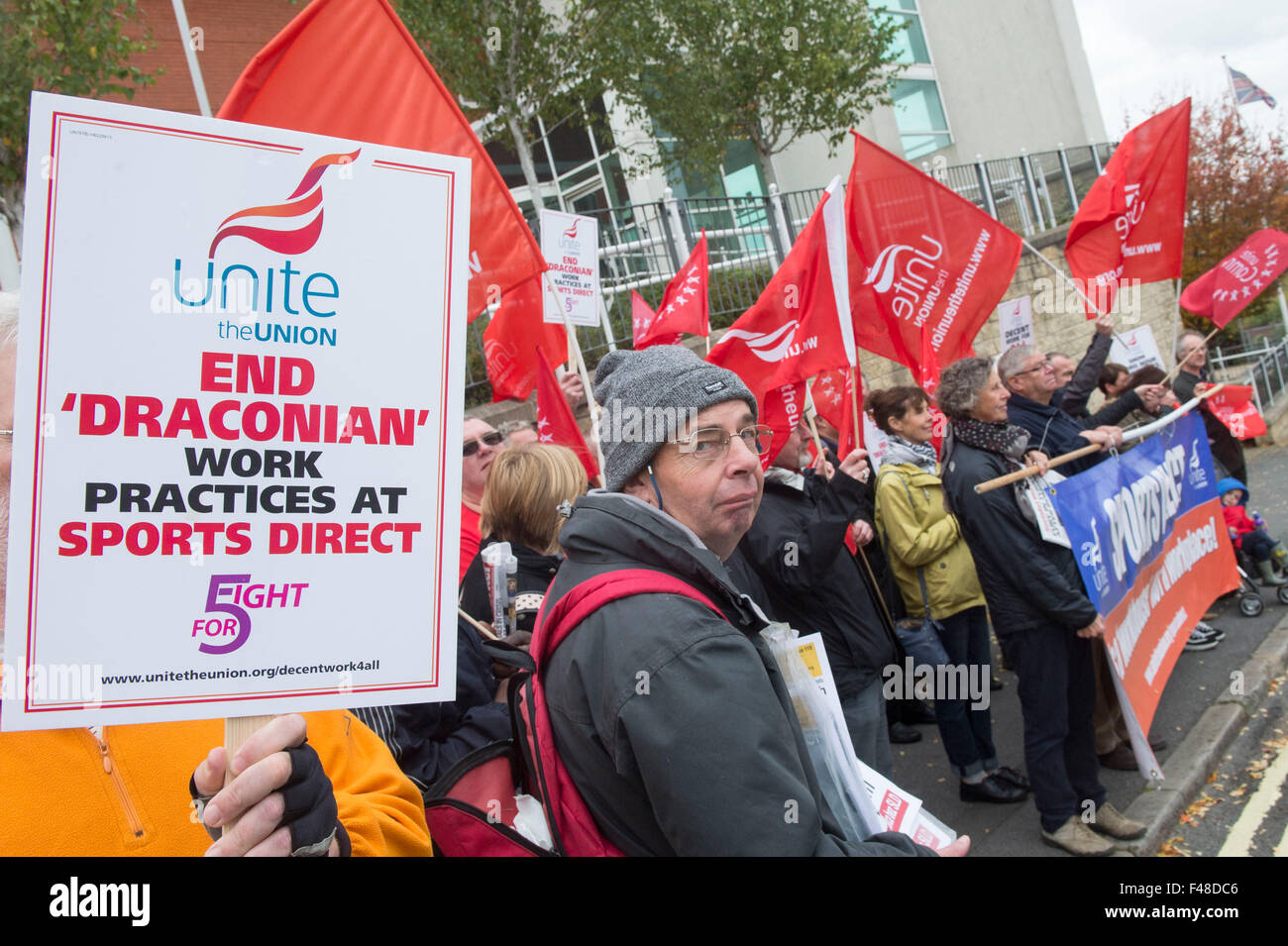 Sports Direct workers and Unite Union members protest at Chesterfield