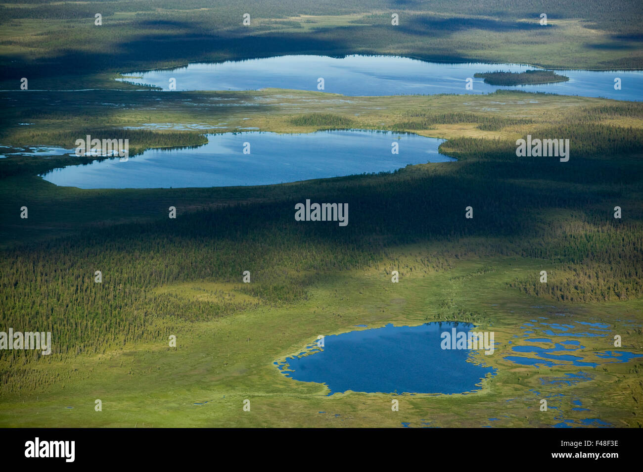 View over lakes in a forest landscape, Sweden. Stock Photo