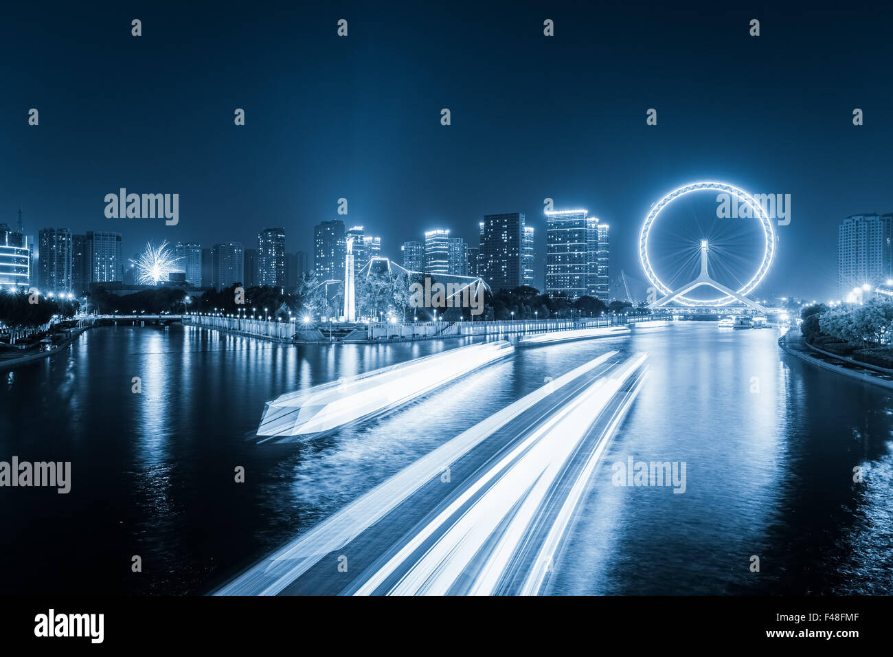 tianjin haihe river at night Stock Photo