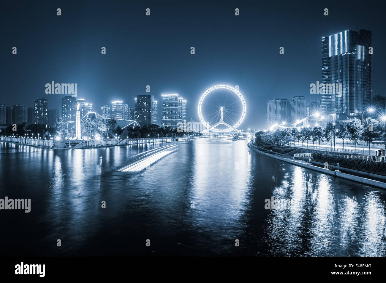 tianjin haihe river at night Stock Photo