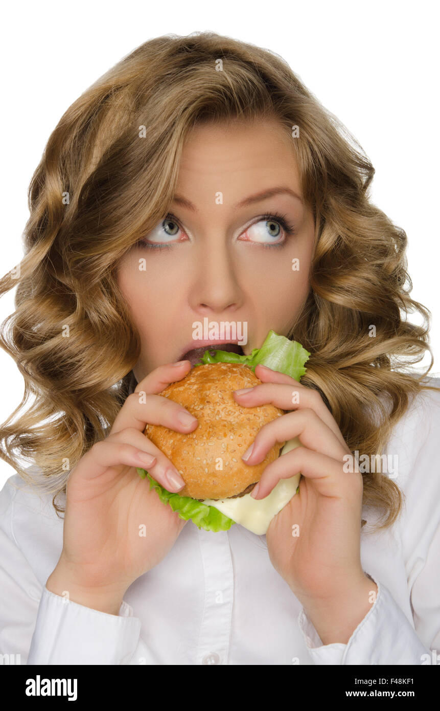 Blonde woman eating burger hires stock photography and images Alamy