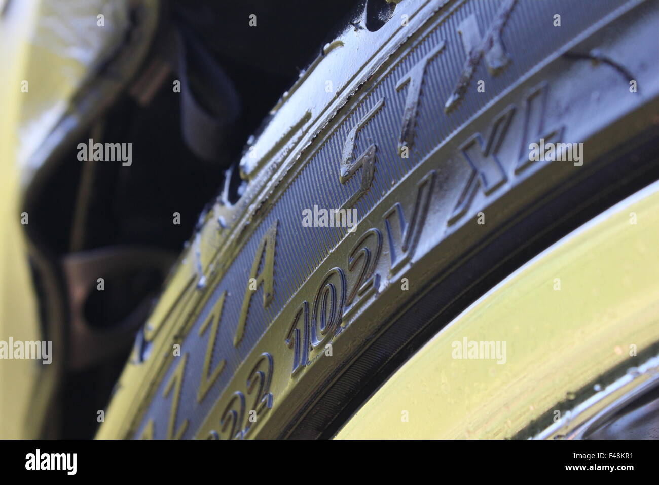 Closeup of a car tire. Stock Photo