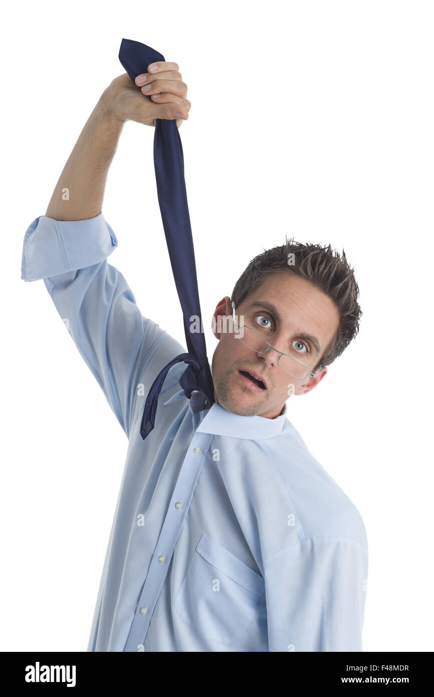 Man hangs himself with a tie Stock Photo