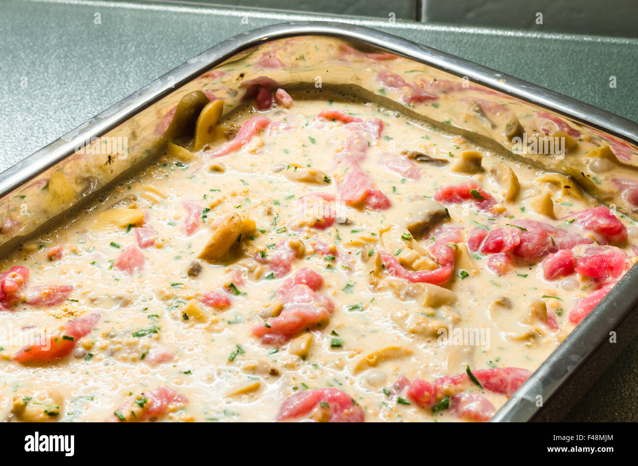 Baking dish with meat Stock Photo