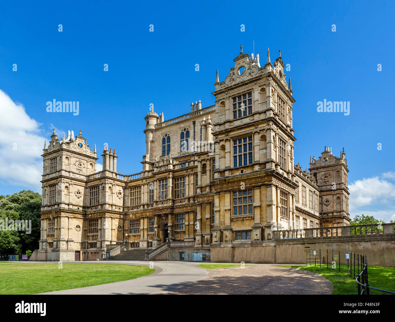 The front entrance of Wollaton Hall, a 16thC Elizabethan country house, Wollaton Park, Nottingham, England, UK Stock Photo